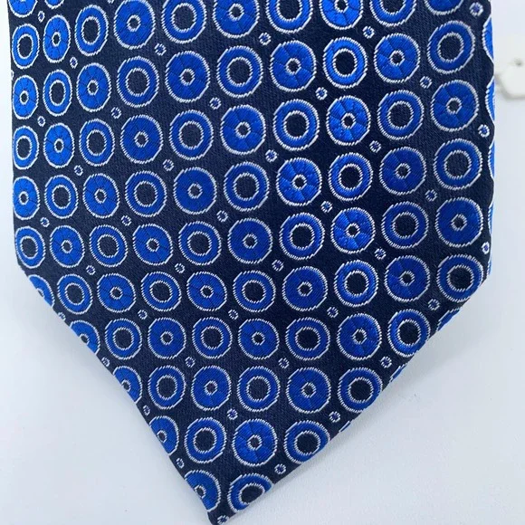 Eton‎ Tie Mens One Size Navy Blue Circle Print Silk Classic Necktie Italy Made